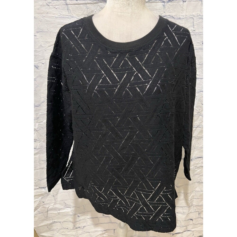 Black Openwork Knit Women's Top